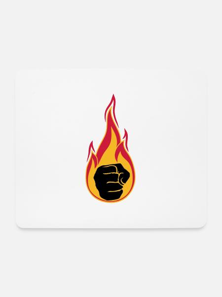 heiss flammen brennen feuer faust hand geballt auf - Mousepad (Querformat) - Weiß