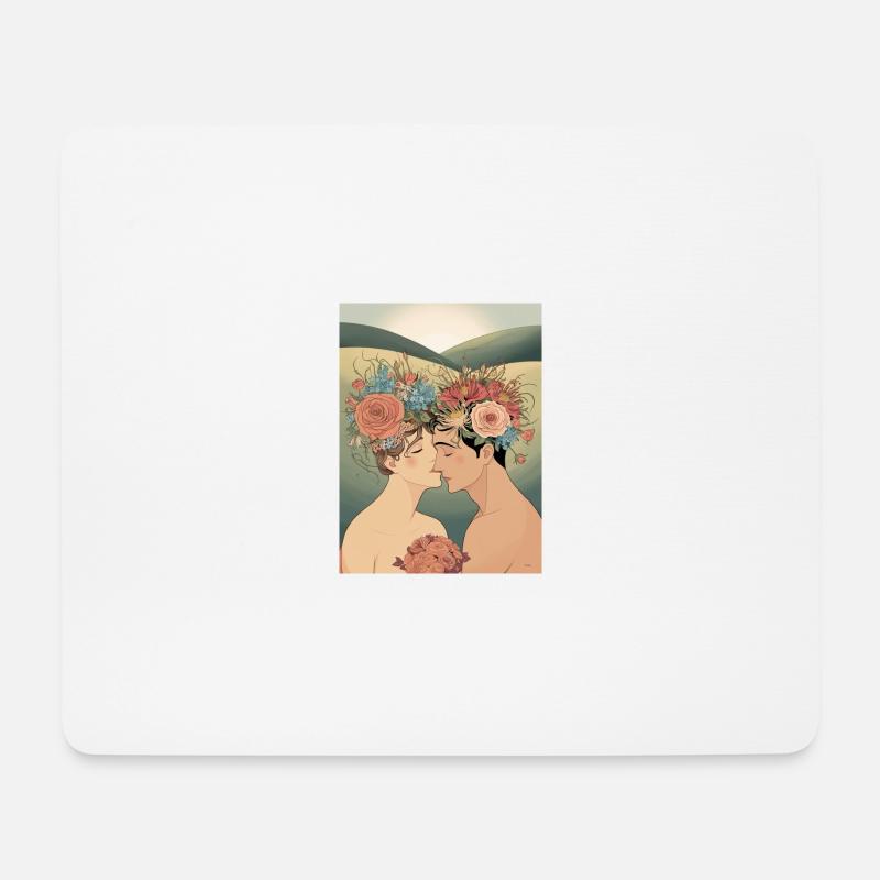 Liebespaar und Blumen - Mousepad (Querformat) - Weiß