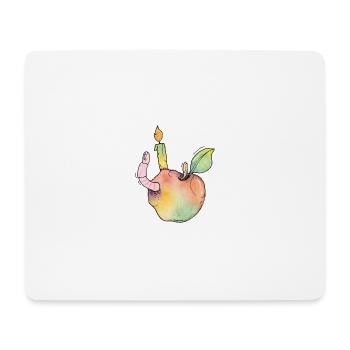 sweet apple with birthday candle and earthworm - Mouse Pad (horizontal) - white - Front