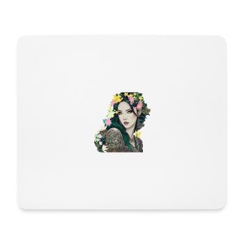 floral wreath,anime, green eyes, woman, mystical - Mouse Pad (horizontal) - white - Front