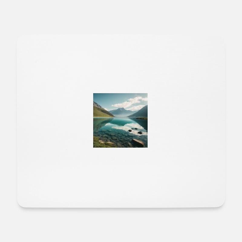 Bergpanorama mit See - Mousepad (Querformat) - Weiß