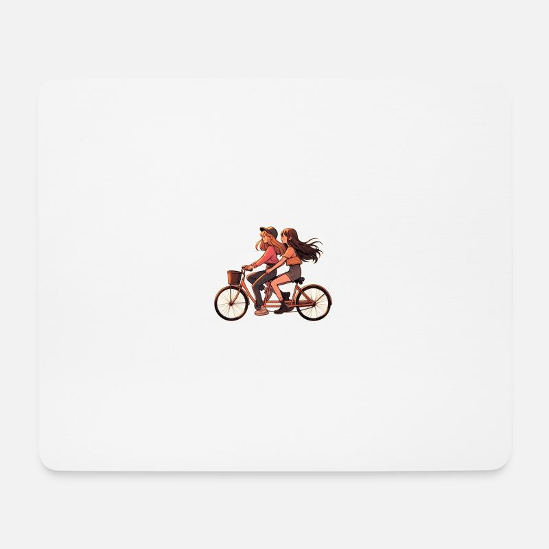 Two girls ride tandem - Mouse Pad (horizontal) - white
