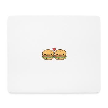 Burger Couple Amour Coeur Bande Dessinée - Tapis de souris (format paysage) - blanc - Devant