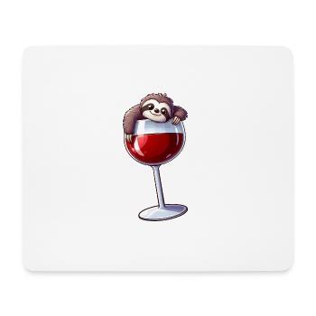 Cute Sloth Cartoon with Red Wine - Mouse Pad (horizontal) - white - Front