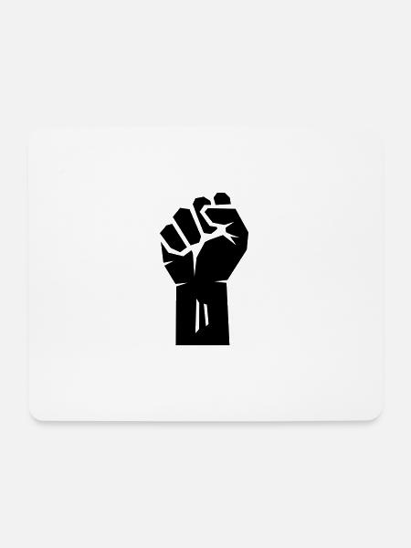 Black raised clenched fist. - Mouse Pad (horizontal) - white