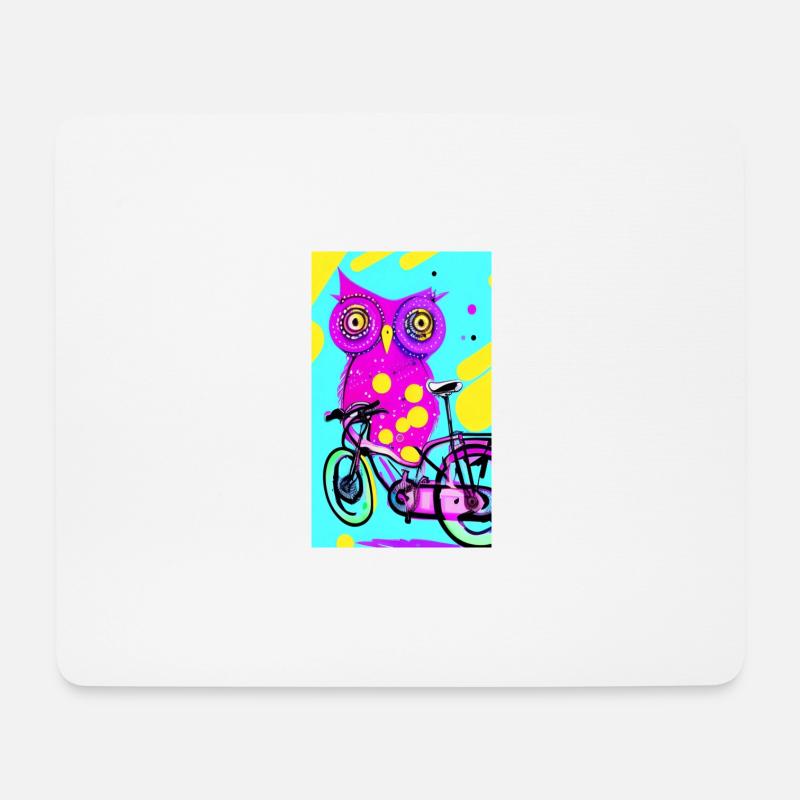 pink owl on bicycle - Mousepad (Querformat) - Weiß