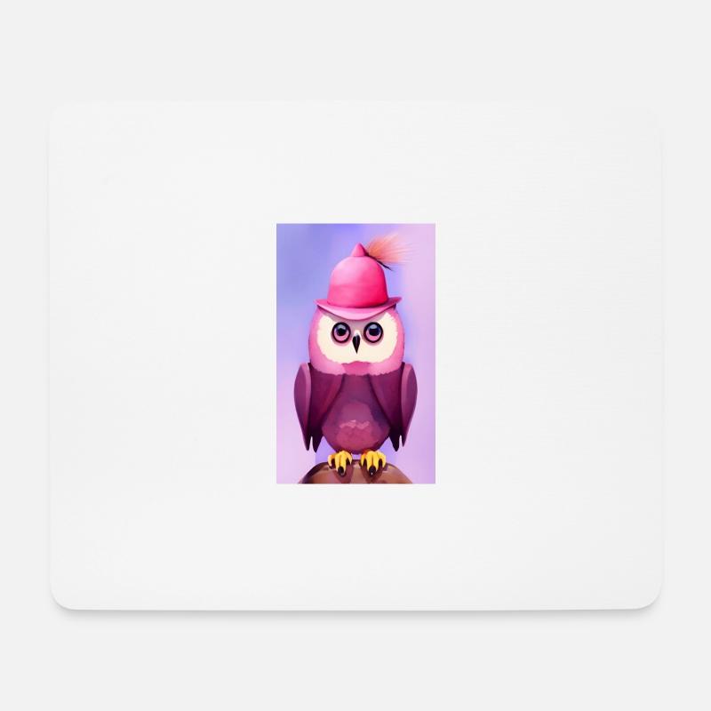 Eule mit Hut - Mousepad (Querformat) - Weiß