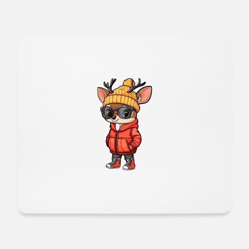 Hirsch Winter - Mousepad (Querformat) - Weiß