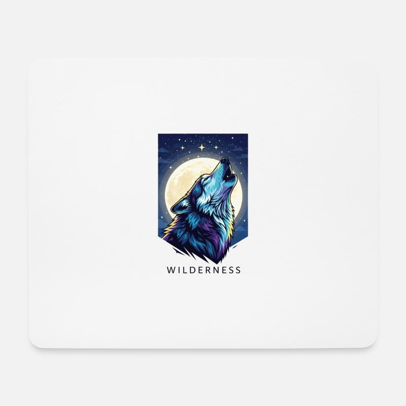 Mystischer Wolf unter Vollmond - Mousepad (Querformat) - Weiß