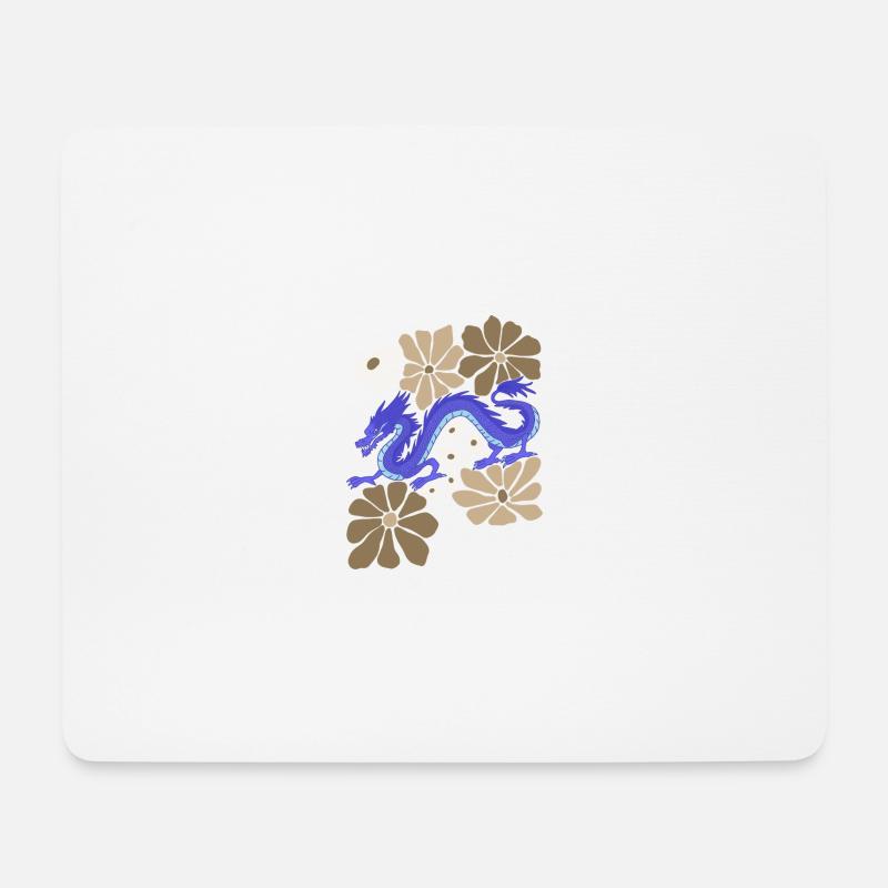 Blumenblauer Drache - Mousepad (Querformat) - Weiß