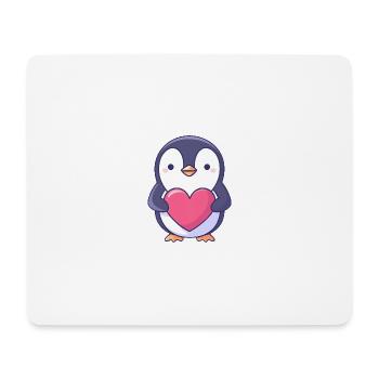 Penguin Holding a Red Heart - Adorable cartoon - Mouse Pad (horizontal) - white - Front