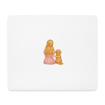 Jeune femme avec un petit chien – Motif aquarelle délicat - Tapis de souris (format paysage) - blanc - Devant