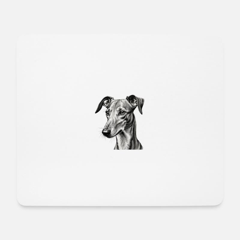 Grauer Windhund Porträt Zeichnung - Mousepad (Querformat) - Weiß