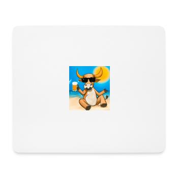 Taureau avec lunettes de soleil et bière sur la plage dorée - Tapis de souris (format paysage) - blanc - Devant