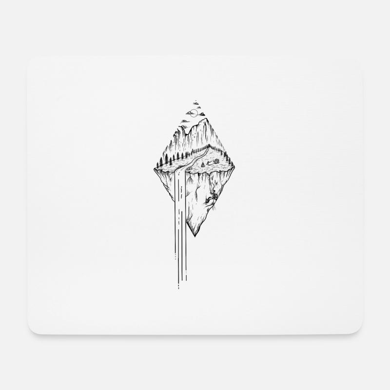 Naturlandschaft mit Fluss und Bergen - Mousepad (Querformat) - Weiß