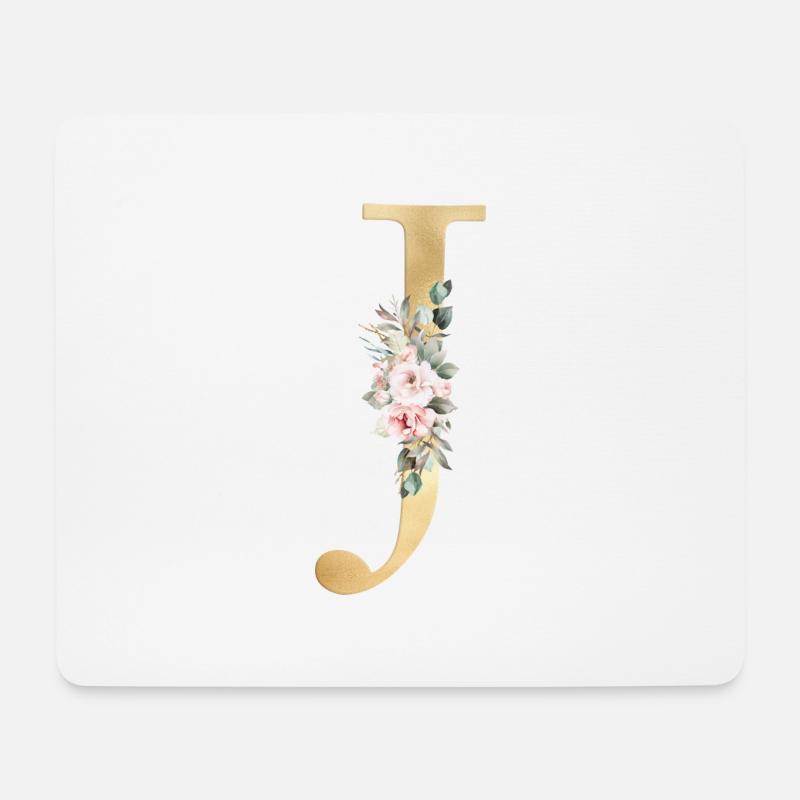 Personalisierbar Monogramm J Floral - Mousepad (Querformat) - Weiß