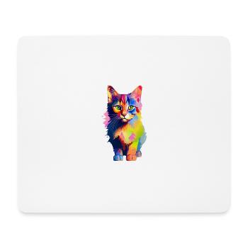 Tierisch bunte Katze - Mousepad (Querformat) - Weiß - Vorne