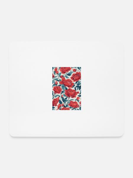 Rote Blumen mit grünen Blättern - Mousepad (Querformat) - Weiß