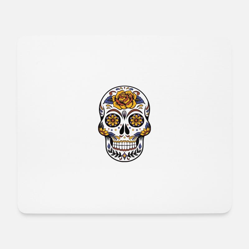 Las Calavera - Sugar Skull - Crâne de fleur - Tapis de souris (format paysage) - blanc