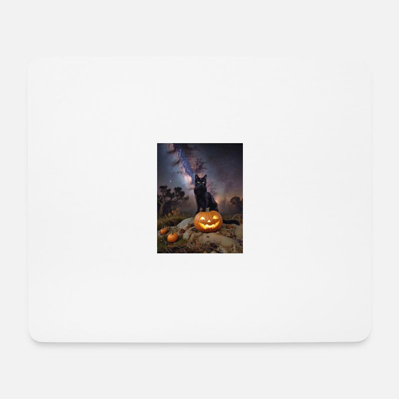Schwarze Katze auf dem Hintergrund der Galaxie in Halloween - Mousepad (Querformat) - Weiß