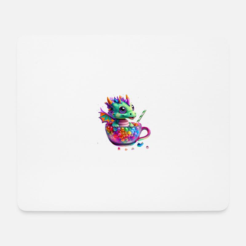 Kleiner Süßer Drache in Tasse voller Süßigkeiten - Mousepad (Querformat) - Weiß