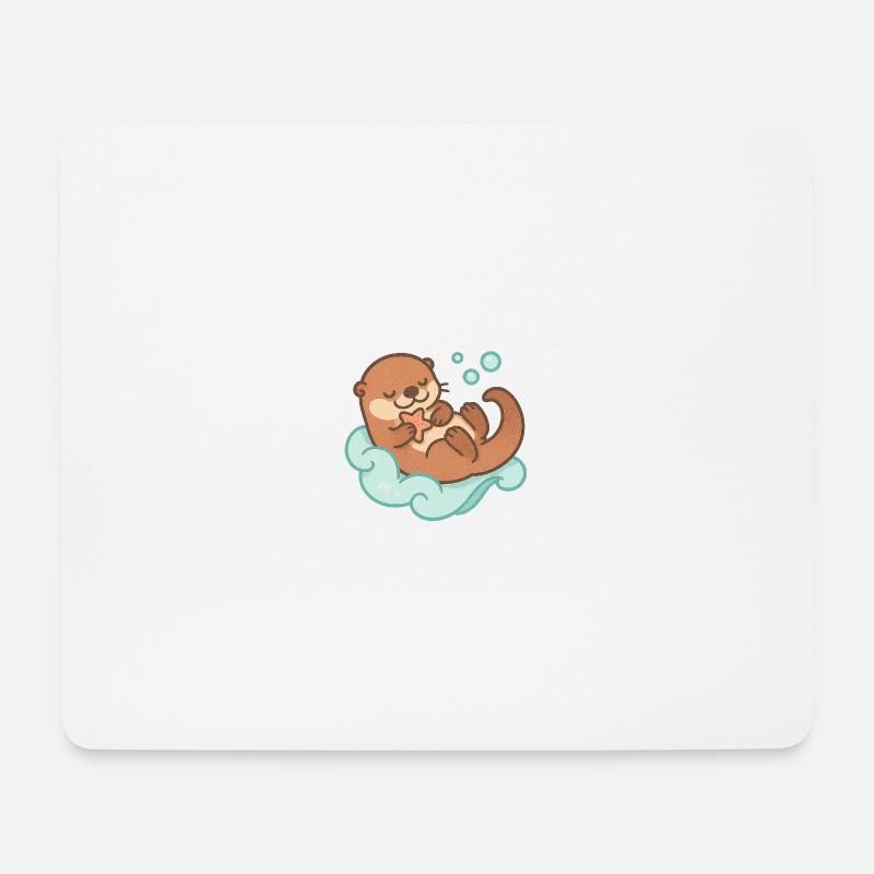 Kawaii Otter mit Seestern - Mousepad (Querformat) - Weiß