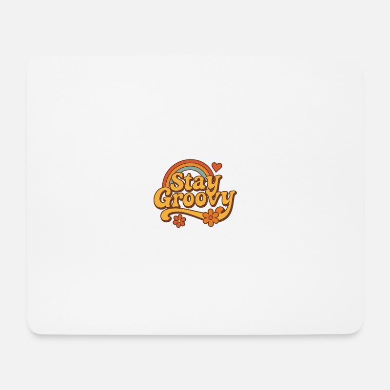 Stay Groovy – Retro Vibes mit Regenbogen & Blumen - Mousepad (Querformat) - Weiß