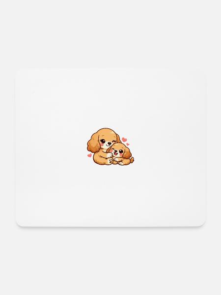 Die Hundemutter kuschelt mit ihrem Welpen - Mousepad (Querformat) - Weiß