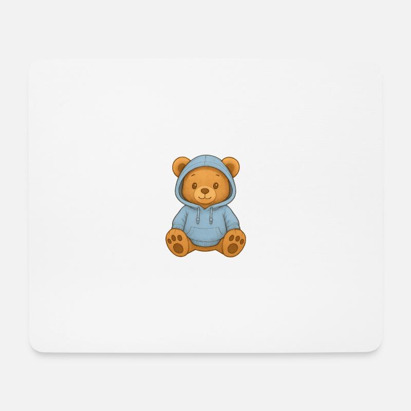 Süßer Bär in Blauem Hoodie - Mousepad (Querformat) - Weiß