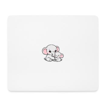 Maman éléphante blottie avec son petit bébé - Tapis de souris (format paysage) - blanc - Devant