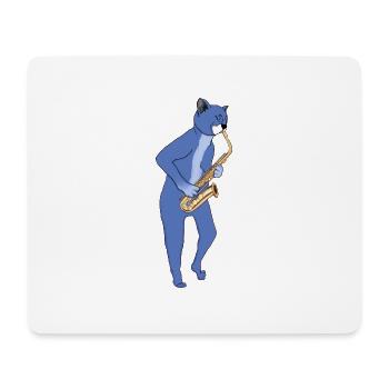 JAZZ CAT PLAYING SAXOPHONE - SAX CAT - Mouse Pad (horizontal) - white - Front