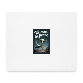 Ein netter, kleiner Alien entsteigt seinem UFO - Mousepad (Querformat) - Weiß - Vorne