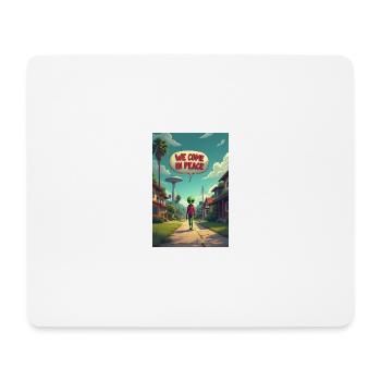 Ein netter, kleiner Alien entsteigt seinem UFO - Mousepad (Querformat) - Weiß - Vorne
