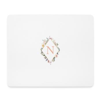 N monogramme, Floral, Boho - Tapis de souris (format paysage) - blanc - Devant