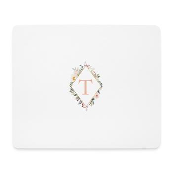 T monogramme, Floral, Boho - Tapis de souris (format paysage) - blanc - Devant