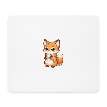 Renard câlin avec thé et écharpe - Tapis de souris (format paysage) - blanc - Devant