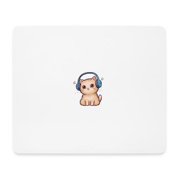 Cute Cat with Doodle Headphones - Mouse Pad (horizontal) - white - Front