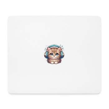 Cute Cat with Doodle Headphones - Mouse Pad (horizontal) - white - Front