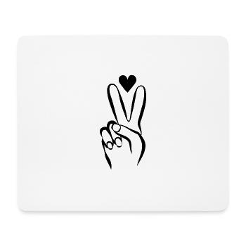 Main avec signe de paix et coeur N/B - Tapis de souris (format paysage) - blanc - Devant