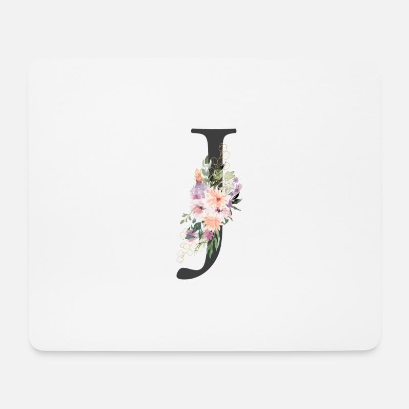 Letter J, Monogram, Flowers - Mouse Pad (horizontal) - white