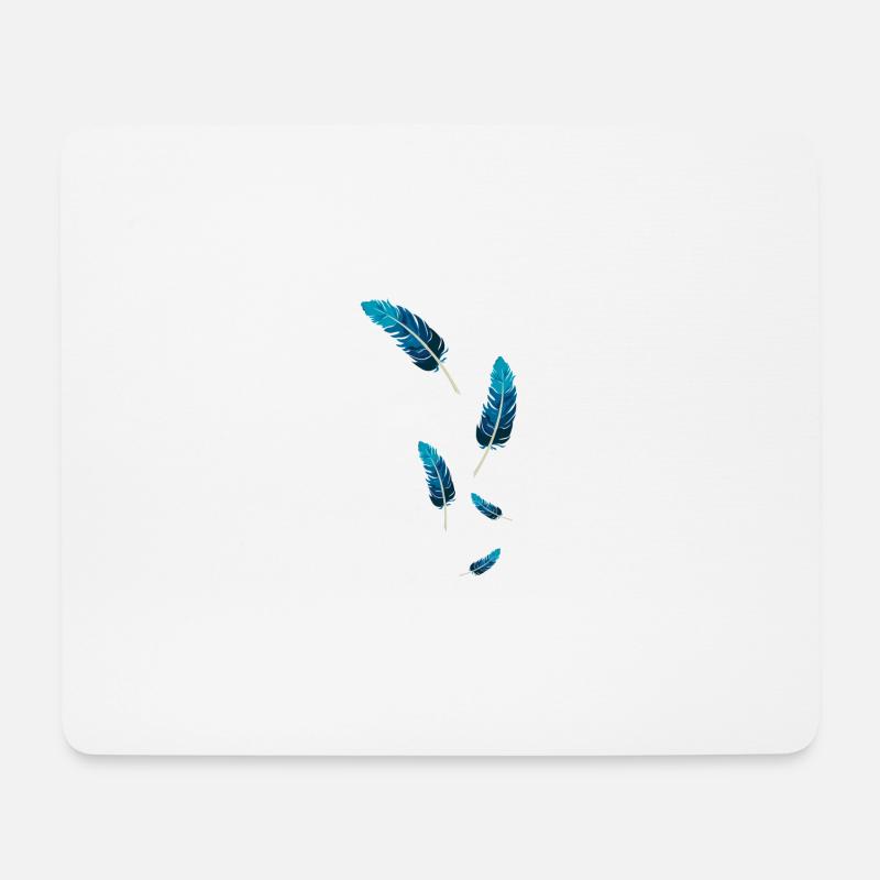 Blaue Federn - Mousepad (Querformat) - Weiß