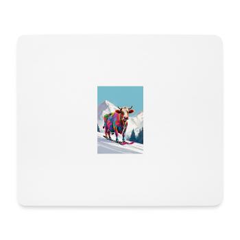 Kuh auf Ski - Mousepad (Querformat) - Weiß - Vorne