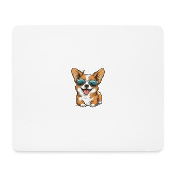 Kawaii Cute Happy Dog with Sunglasses - Mouse Pad (horizontal) - white - Front