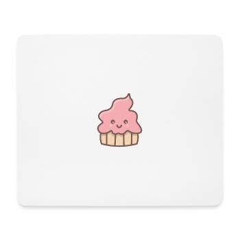 Petit gâteau muffin mignon doux sucré avec visage - Tapis de souris (format paysage) - blanc - Devant
