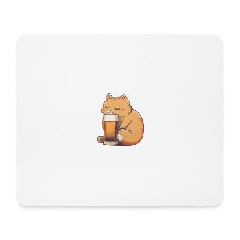 Süsse Katze mit Bier - Mousepad (Querformat) - Weiß - Vorne