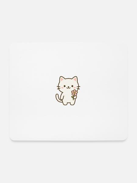Cute Cat with Flower - Mouse Pad (horizontal) - white