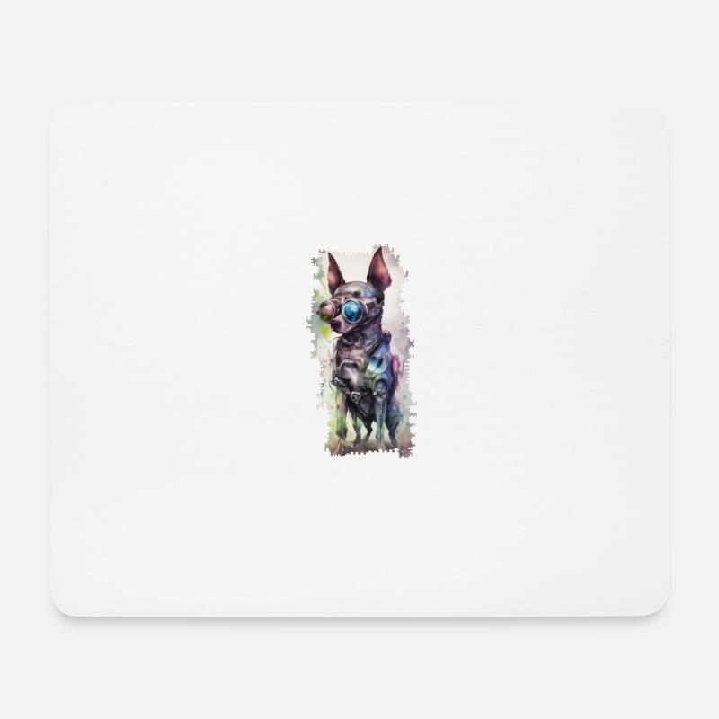 ChronoChaser // Cyberpunk Dog - Mousepad (Querformat) - Weiß