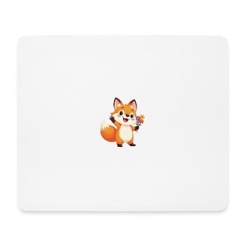 Cheerful cartoon fox with bouquet of flowers - Mouse Pad (horizontal) - white - Front