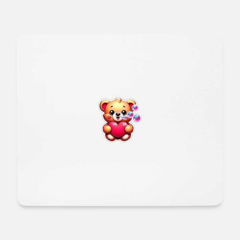 Teddybär mit Herz und Seifenblasen - Mousepad (Querformat) - Weiß