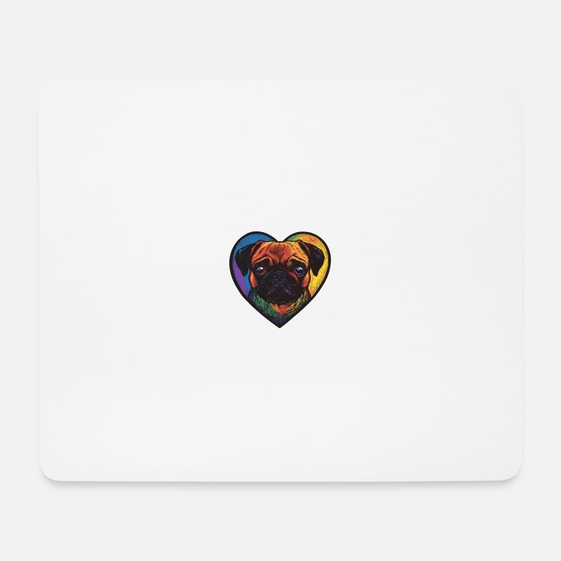 Mops Hund Herz Love - Mousepad (Querformat) - Weiß